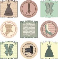 Vintage fashion emblems labels and silhouettes