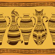 Ethnic seamless pattern with ornated cats and vases N2