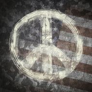 Peace sign on military background