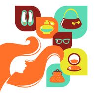 Beautiful woman silhouette with shopping icons N3