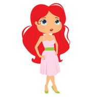 Red-haired girl in a pink dress