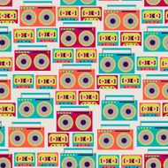 Seamless pattern with tape recorders and audio cassette