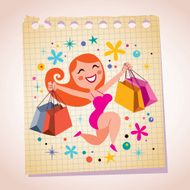 shopping girl note paper cartoon illustration