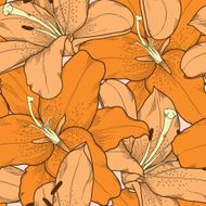 Beautiful seamless background with orange lilies hand-drawing