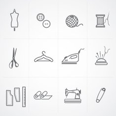 Fashion and scratched sewing related symbols icons set