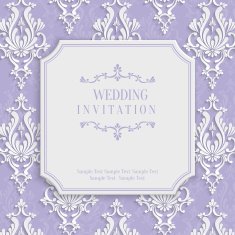 Vector Violet 3d Vintage Invitation Card with Floral Damask Pattern