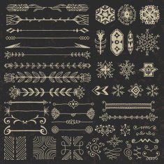 Hand drawn assorted design elements set 1 on dark N2