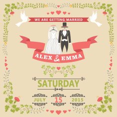 Wedding invitation with wedding clothes and floral frame N2