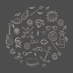 Hand drawn set of hipster elements over brown N2