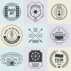 Assorted retro design insignias photography logotypes set
