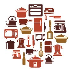 Kitchen Utensils and Appliances Icons in Circle Shape