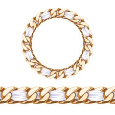 Golden chain with white fabric ribbon vector brush