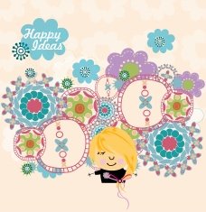 Cute girl with fantasy background vector N2