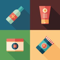 Set of medical flat square icons with long shadows