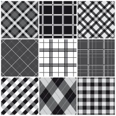 Collection of seamless black & white checked cotton pattern