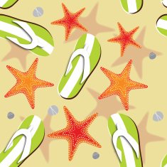 Beach seamless background with flip flops and sea stars