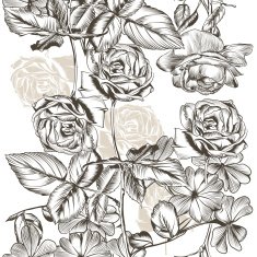 Floral seamless pattern with roses in engraved style