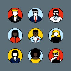 Flat line vector avatars Male and female user icons