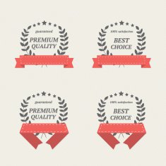 Vector signs with red ribbons "Premium quality" and "Best choice"