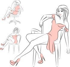 Beautiful woman sits on a chair Vector set