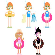 Set of girls on a beach N2