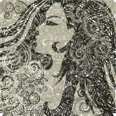 Vector grunge closeup portrait of a girl with beautiful hair N5