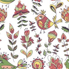 Seamless texture with flowers and birds N32
