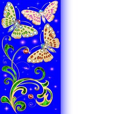 background with butterflies and ornaments made of precious stones
