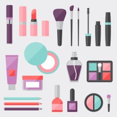 Set of colored cosmetics icons in flat style N2