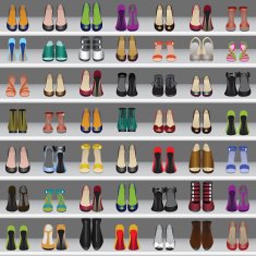 shoes on shelves in shop