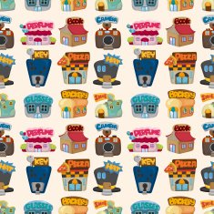 cartoon house shop seamless pattern