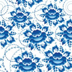 Seamless ornament pattern with blue flowers and leaves Vector