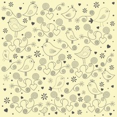 Pattern of birds hearts and lines in vector