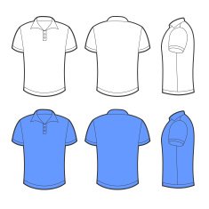Front back and side views of blank polo