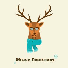 Christmas background and greeting card with hipster deer