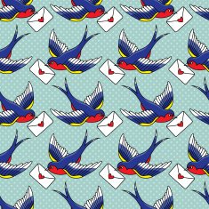 Old school pattern with birds and letters N18