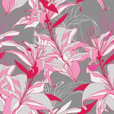 vector seamless pattern from pink and grey lilies