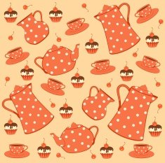 Vector illustration with tea set and cakes