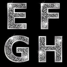 Silver metallic shiny letters E F G H
