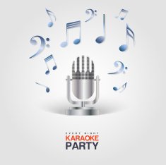 Karaoke Party poster with microphone and musical notes