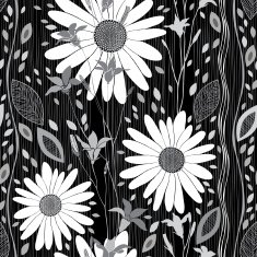 Monochrome seamless pattern of abstract flowers and leaves N3