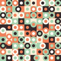 Seamless pattern with multicolored large circles and squares