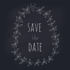 Save the date wreath on a blackboard