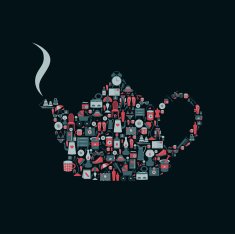Tea pot silhouette created from retro style flat icon