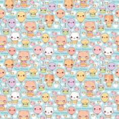 Cute Kawaii Cats and Cupcakes Birthday Background