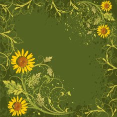 flowers ornament on green grunge background (camomiles)