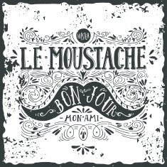 Hand drawn vintage label with a moustache and hand lettering N3