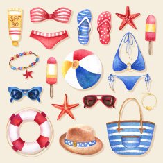 Fashion set of watercolor woman'ÂÂs beach accessories
