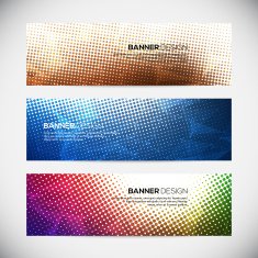 Set of modern vector banners with polygonal background and halftone N2