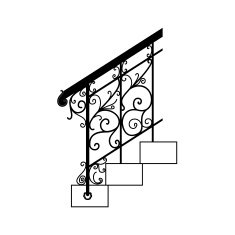 Black forged metal railings with floral motifs N2